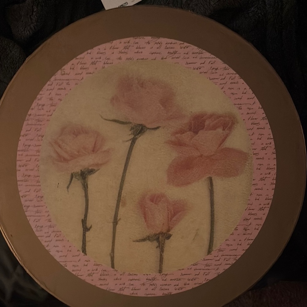 Floral Round Hat Box with Pink Roses